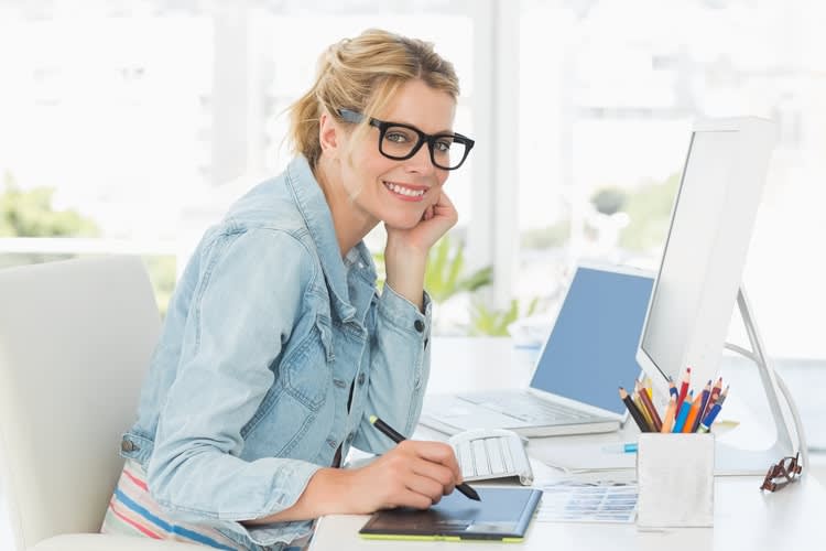 Graphic designer being happy about creating awesome designs Graphic designer being happy about creating awesome designs